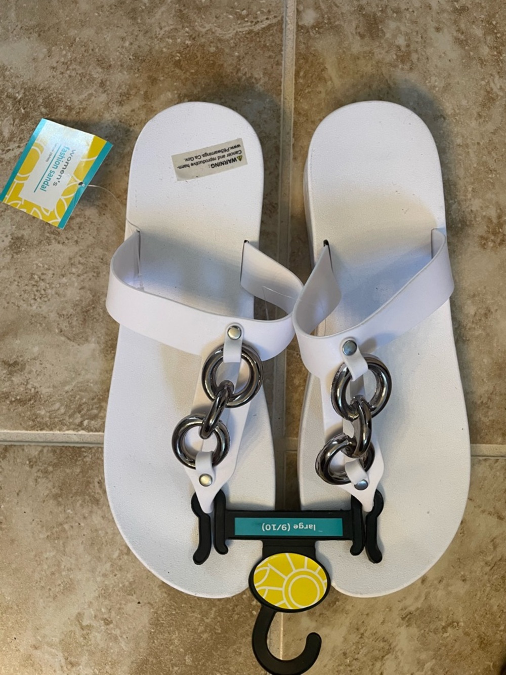 White Chain-Link Thong Sandals